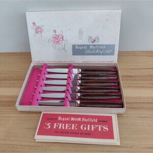 Vintage Regent Sheffield Steak Knife Set Of 5 Stainless Steel Serrated English